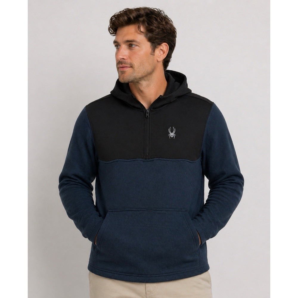 SPYDER Large Men's pullover 1/4 zip hoodie light jacket blue black